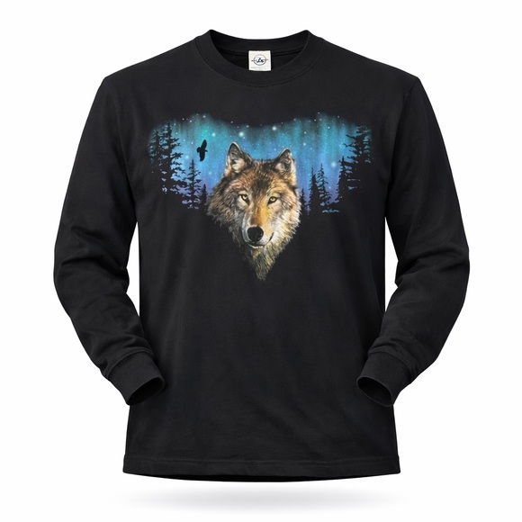 Delta Magnum Weight Other - Vintage 90s Delta Magnum Weight Wolf Northern Lights Graphic Long Sleeve Tee Med